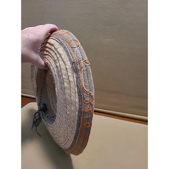 Vintage Straw Hat Woven With Design Embroidered Orange‎ Yellow Small 7" Opening - Picture 13 of 16